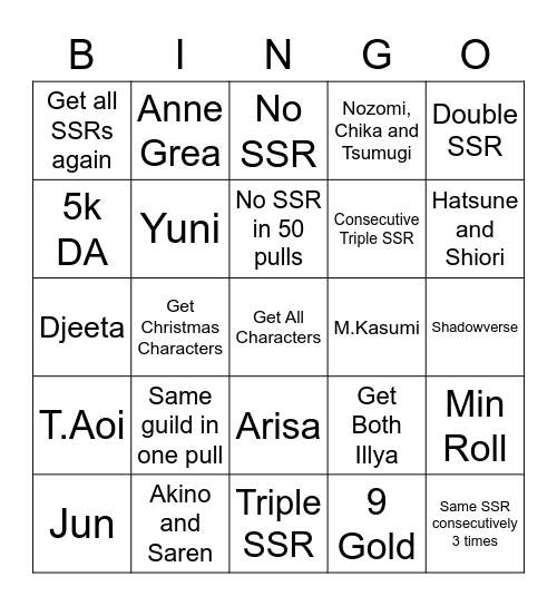 PriConne EN Bingo Card