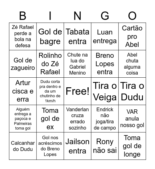 Bingo Jogo do Palmeiras Bingo Card