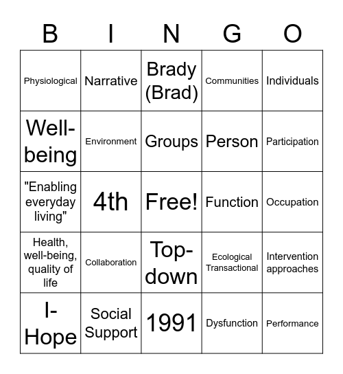 PEOP Bingo! Bingo Card