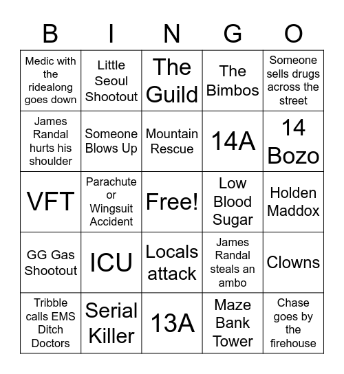 Ride Along Bingo Card