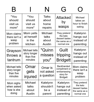 Bridgett's Extended Family Bingo Card