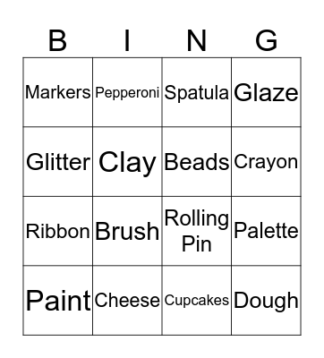 Allison's Cooking & Craft Party Bingo Card