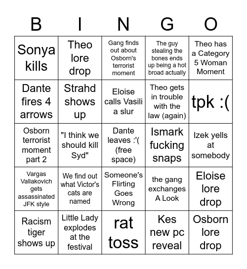 Strahd Sunday 4/30/23 Bingo Card