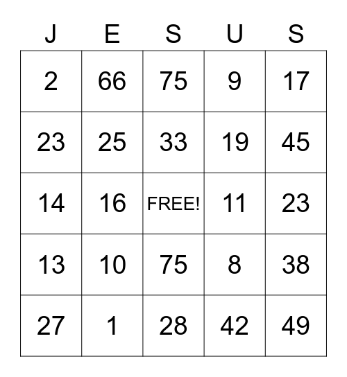 JESUS Bingo Card