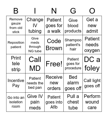 Nursing Bingo Card