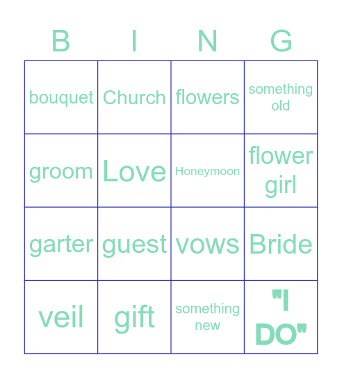 Wedding Bingo Card