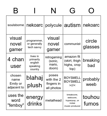 sterotypical internet trans woman Bingo Card