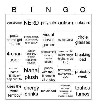 sterotypical internet trans woman Bingo Card