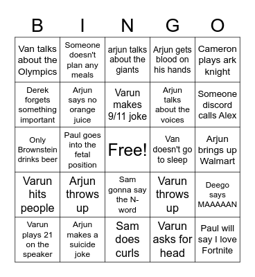 Cottage Bingo Card
