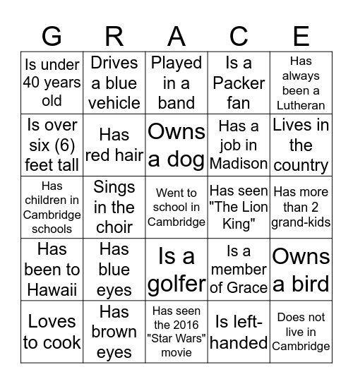 Grace Bingo Card