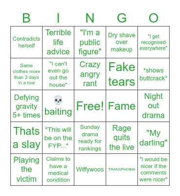 Elphaba Bingo Card