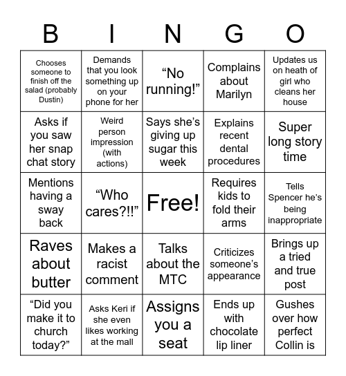 Jill Bingo Card