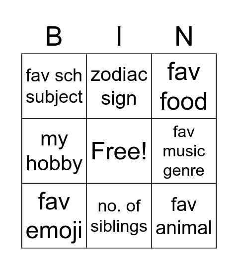 Untitled Bingo Card