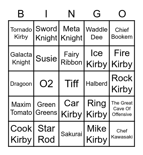 Jack(sus) Round 1 (Kirby) Bingo Card