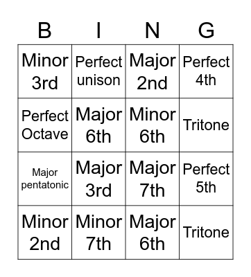 Aural BINGO Card