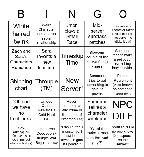 Stewards of a Dream Bingo Card
