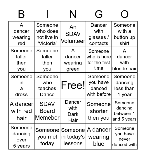 Nothin' But Swing  Bingo  Bingo Card