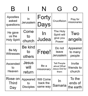 Jesus Returns to Heaven Bingo Card