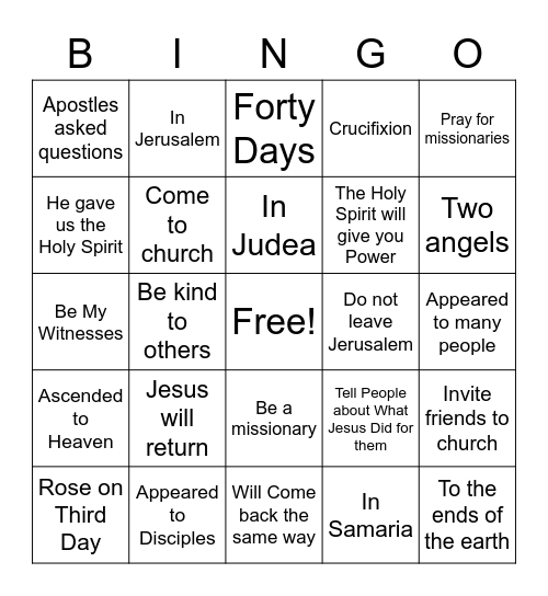 Jesus Returns to Heaven Bingo Card