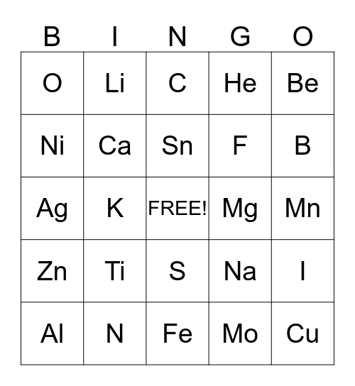 Atomic Bingo Card