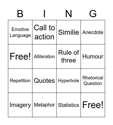 Persuasive Techniques and Devices Bingo Card