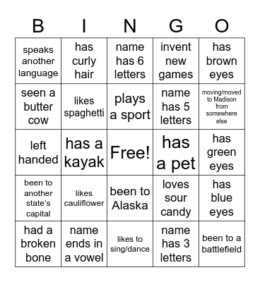 Get To Know You Bingo Card