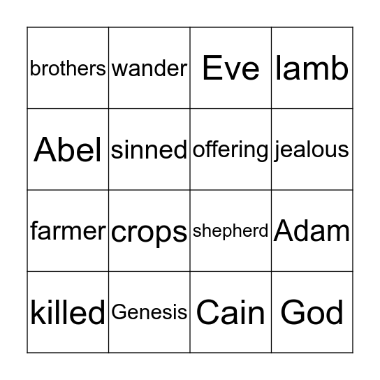 Cain & Abel Bingo Card