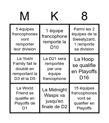 BINGO MARIO KART UNIVERSAL Bingo Card