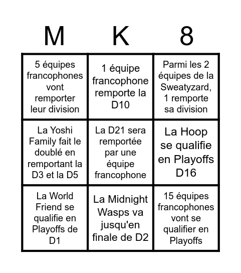 BINGO MARIO KART UNIVERSAL Bingo Card