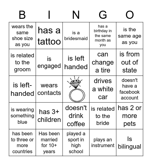 Time To Mingle - get to know the other guests here! Bingo Card