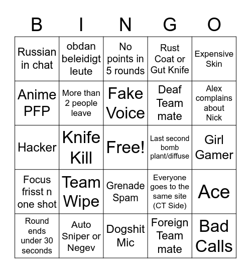 CSGO Bingo Card