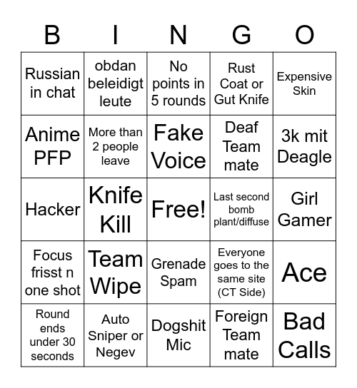 CSGO Bingo Card