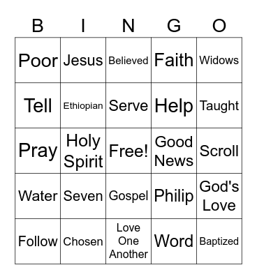 Early Church Bingo Card