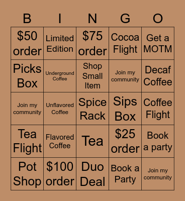 Java Momma Bingo Card