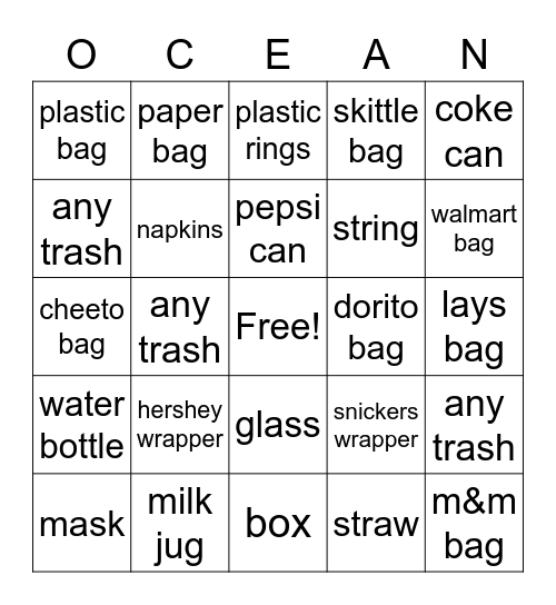 OCEAN Bingo Card