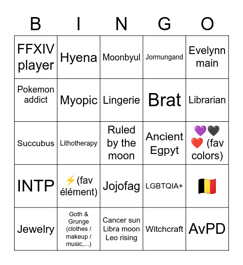 🐈‍⬛ 𝕰𝖞𝖊𝖓 ☽ 𓋹 ☾ Bingo Card