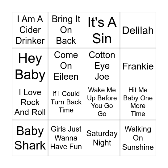 Mix Tape Bingo Card