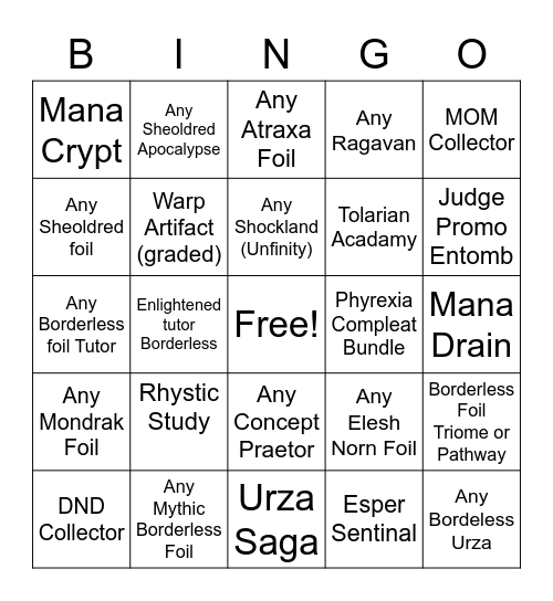 Mega Wheel Bingo Card