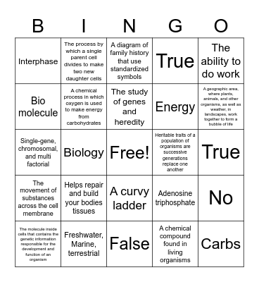 Evolution Biology Bingo Card