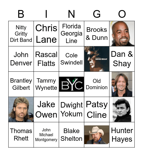 Country Artists- Straight Line Bingo Card