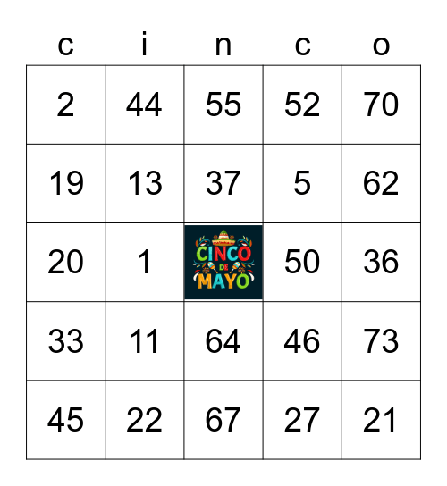 Cinco De Mayo Bingo Card