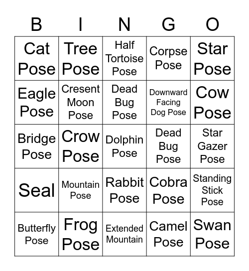 Yoga in Nature Bingo Card