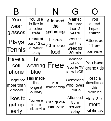 Small Group Bingo Card
