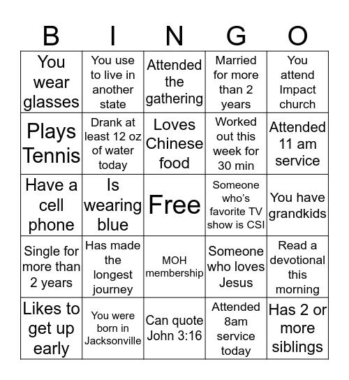 Small Group Bingo Card