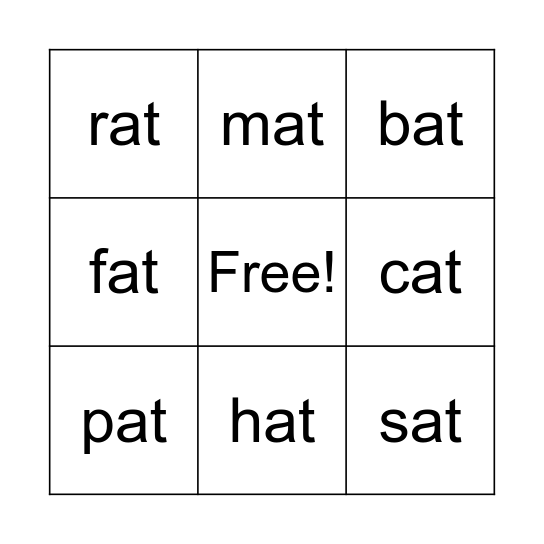 -at Word Family Bingo Card