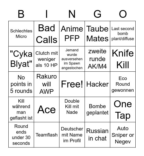 CSGO Bingo Card