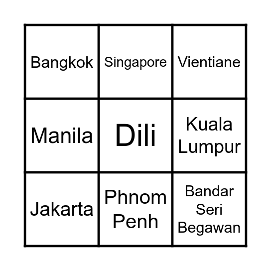 Southeast Asia Capitals Bingo Card
