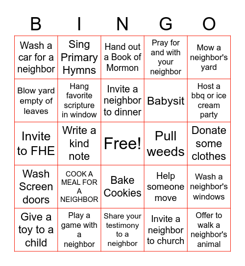 Feed My Sheep Bingo Card