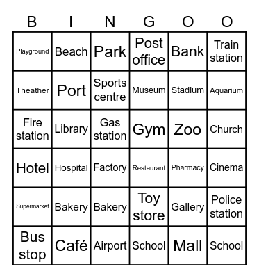 Buildings in a city Bingo Card