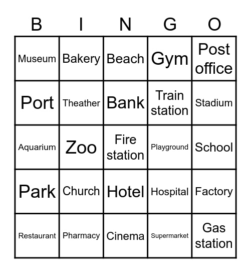 Buildings in a city Bingo Card
